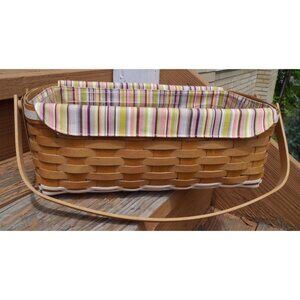 Longaberger 2010 All Together Basket + Striped Cotton Liner + Protector Signed